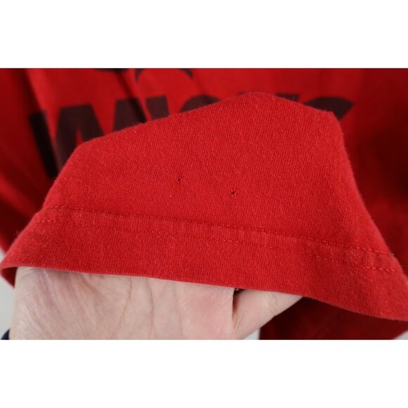 Vintage 90s Y2K Famous Stars and Straps Mens Large Faded Spell Out T-Shirt Red - Picture 5 of 11